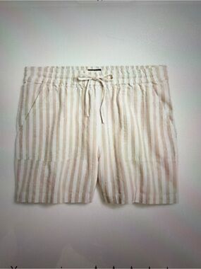 J. Crew Cream and Tan Striped Drawstring Linen Shorts EUC